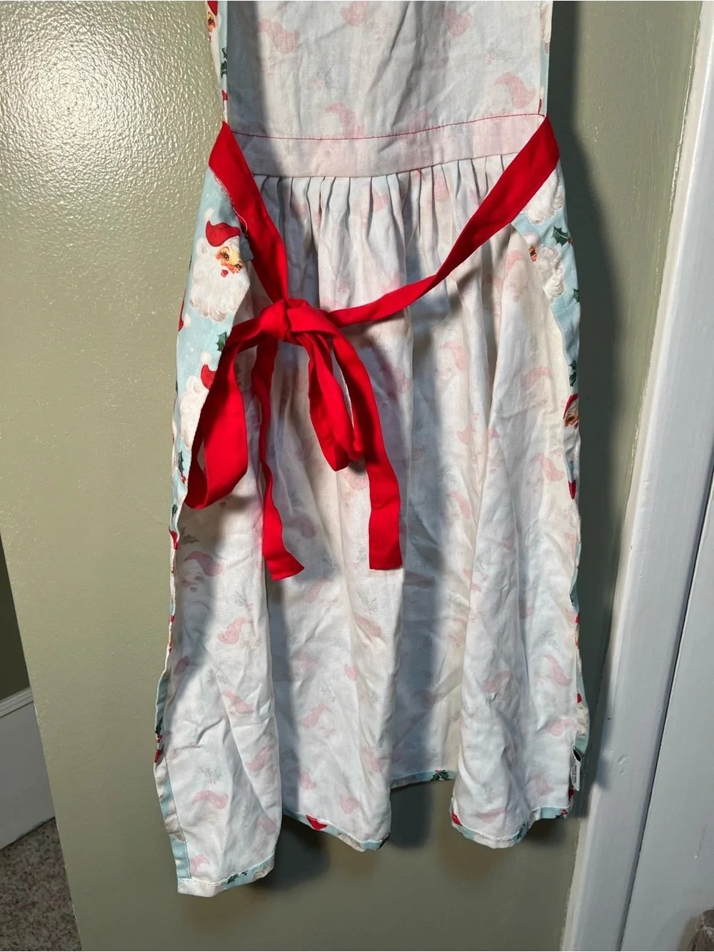 Mary SquareFestive Holiday Christmas Santa Claus Kitchen Apron Light Blue Cotton